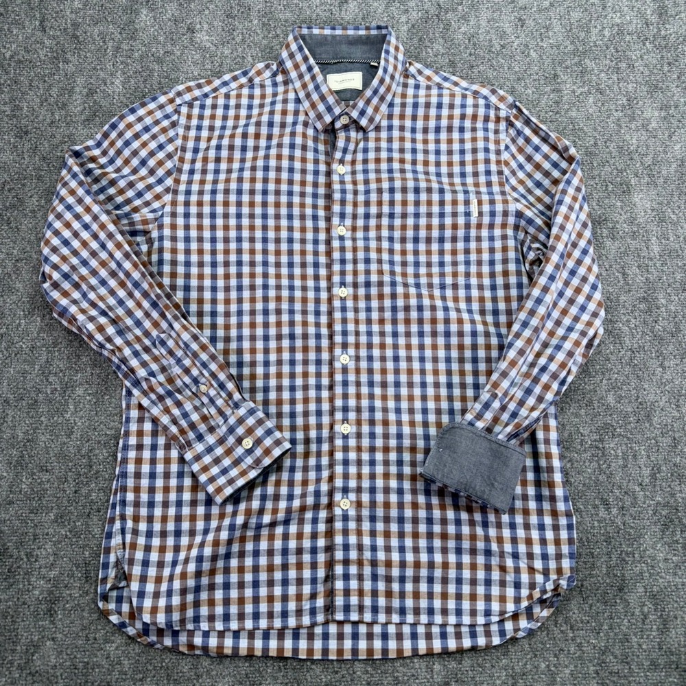 7 Diamonds Shirt Mens Medium Multi Checkered Long Sleeve Flip‎ Cuff Woven Casual